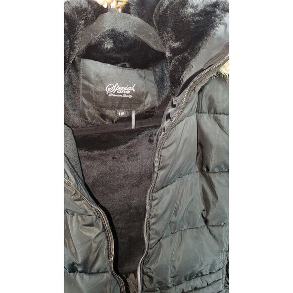 Special One Black Puffer Coat with Faux Fur Hood Women’s Size Large - Picture 5 of 7